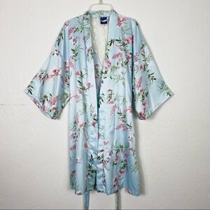 Apt. 9 Light Blue Floral Lace Satin Kimono Sleeve Robe